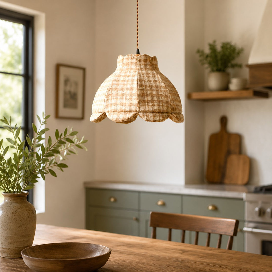 Vintage Plaid Fabric Pendant Light