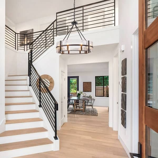 Modern Wide Drum Pendant Lamp – Clear Glass Chandelier For Living Room