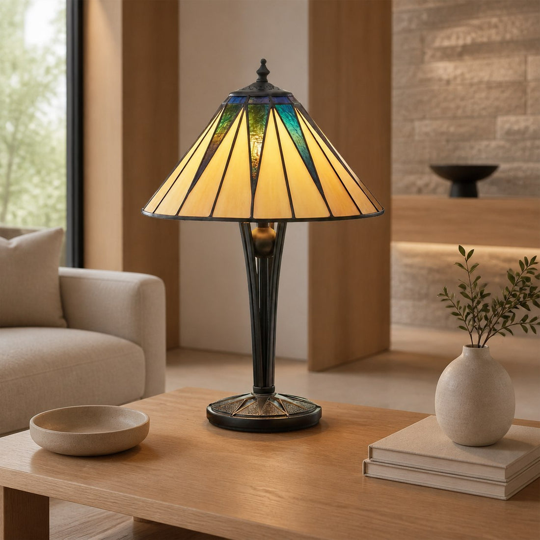 TF Dark Star Tiffany Style Geometric Shade Table Lamp for Bedroom and Accent Lighting