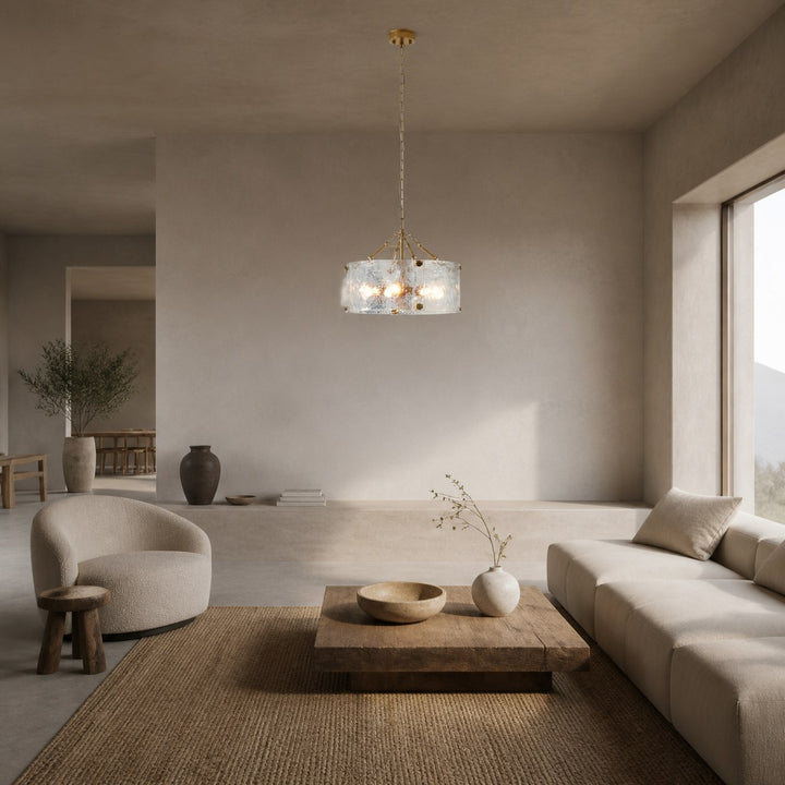 Panellux Decorative Pendant - Handcrafted Curved Glass Panels Brushed Brass Finish for Foyer