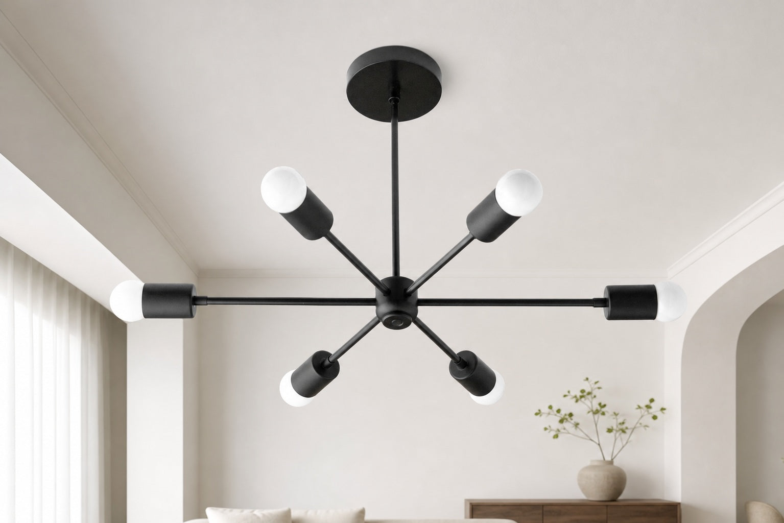 Mobilux Line Mid Century Modern Chandelier - 6 Heads Hanging Ceiling Light