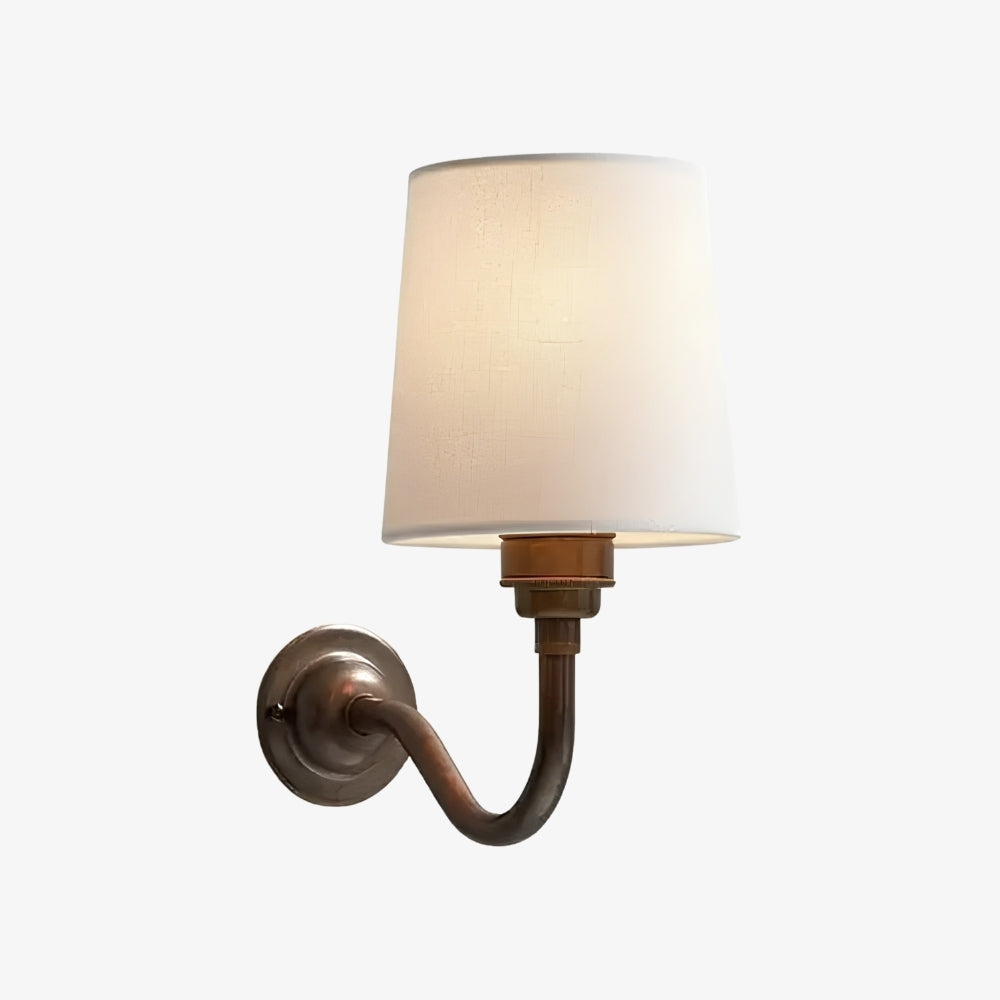 Solmire Fabric Wall Sconce - Vintage Linen Cotton Shade with Curved Metal Arm for Bedroom and Hallway