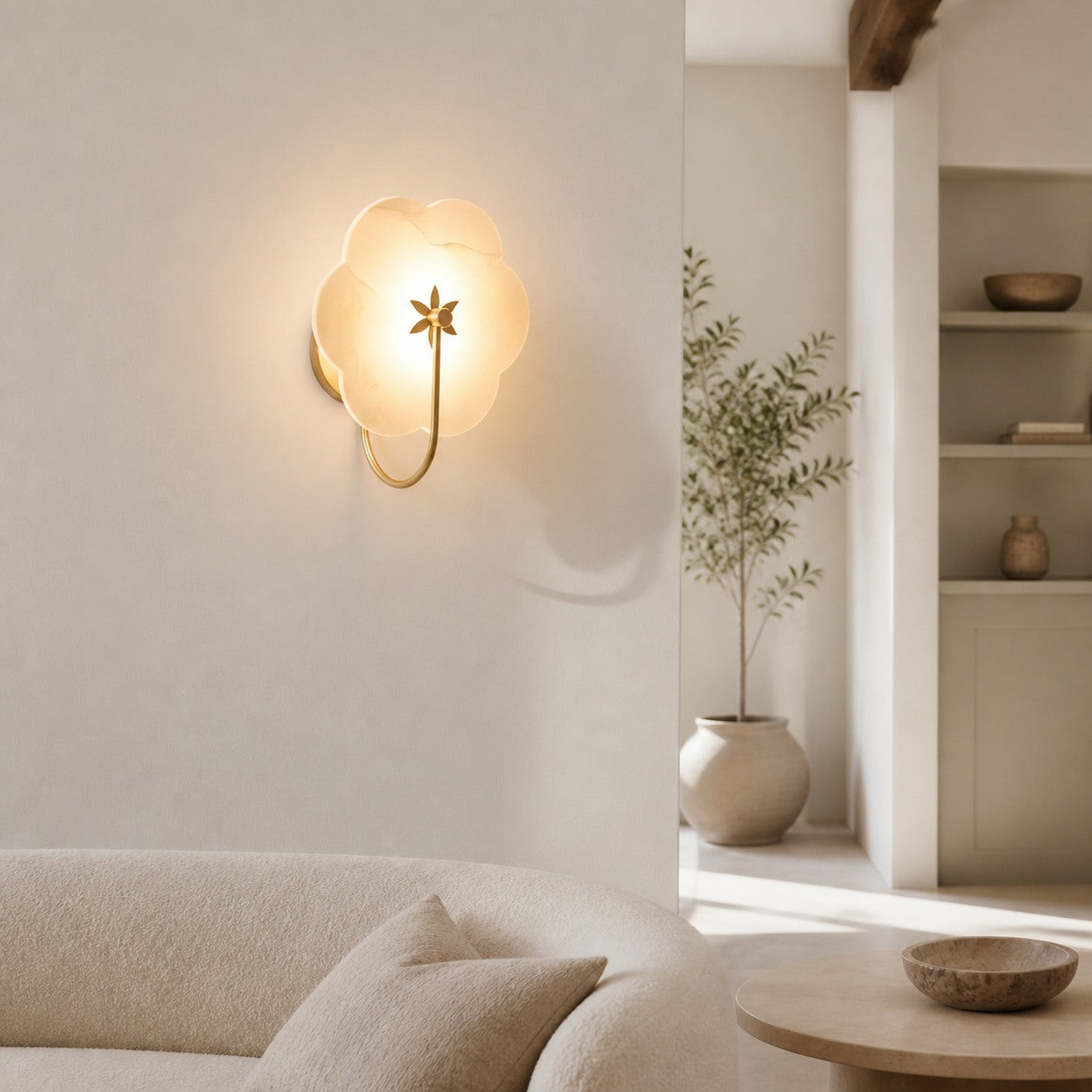 Albi Alabaster Wall Lamp - Carved floral Outlines are Suitable for Living Rooms or Bedrooms