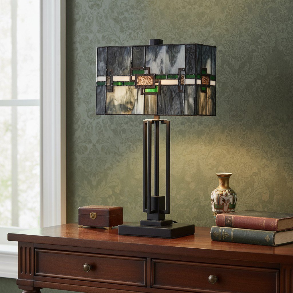 Culletto Stained-Glass Rectangular Table Lamp – Artisan Look for Bedrooms and Hallways