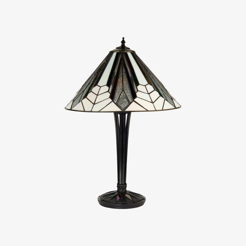 TF Astoria Art Deco Stained-Glass Table Lamp – Bevelled & Iridescent Shade for Bedroom or Living Room