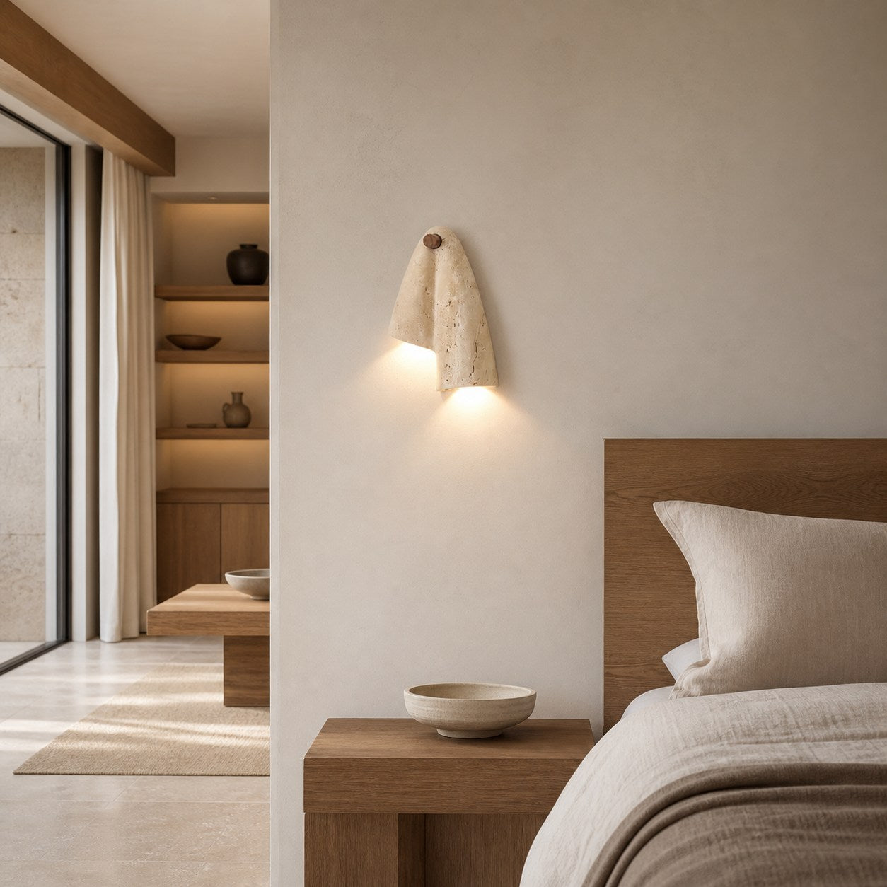 Travertine Wall Lamp – Minimalist Stone Sconce Decorative Lighting for Living Room
