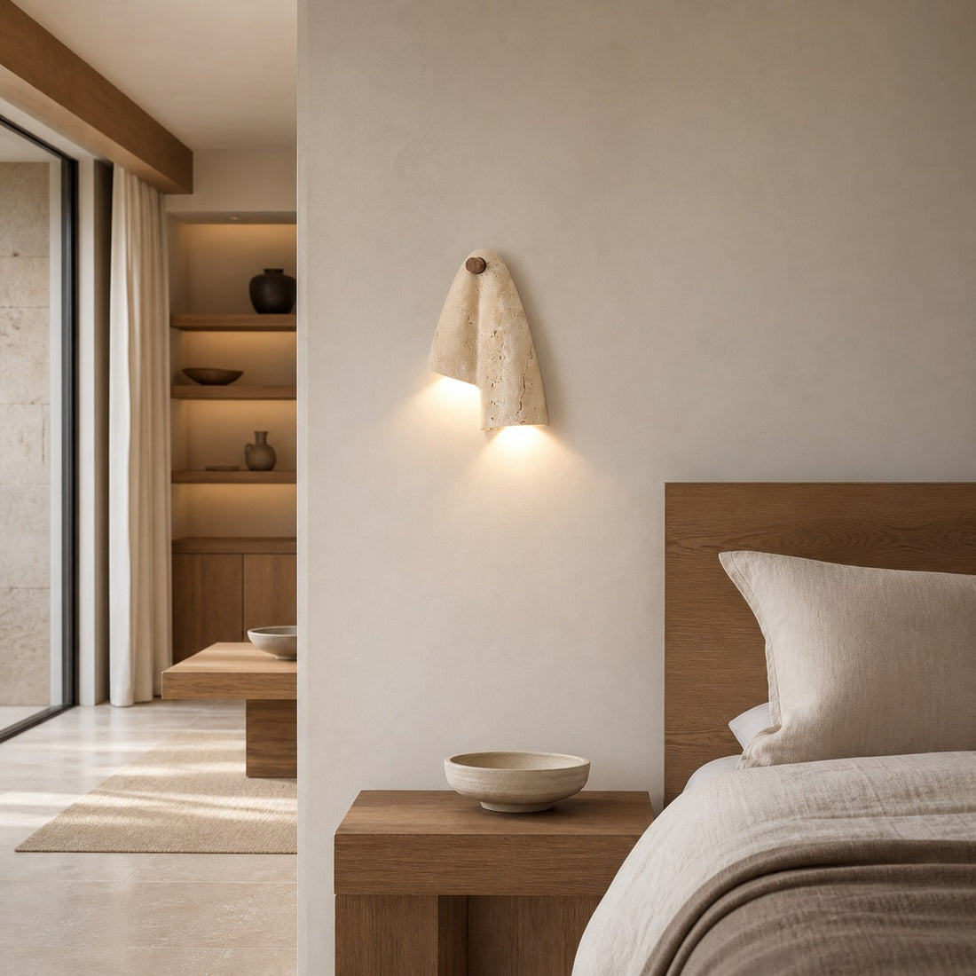 Travertine Wall Lamp – Minimalist Stone Sconce Decorative Lighting for Living Room