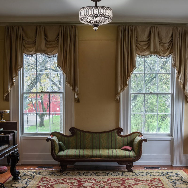 Crystal Drum Ceiling Light –  Glass Semi Flush Mount Lamp for Hallway