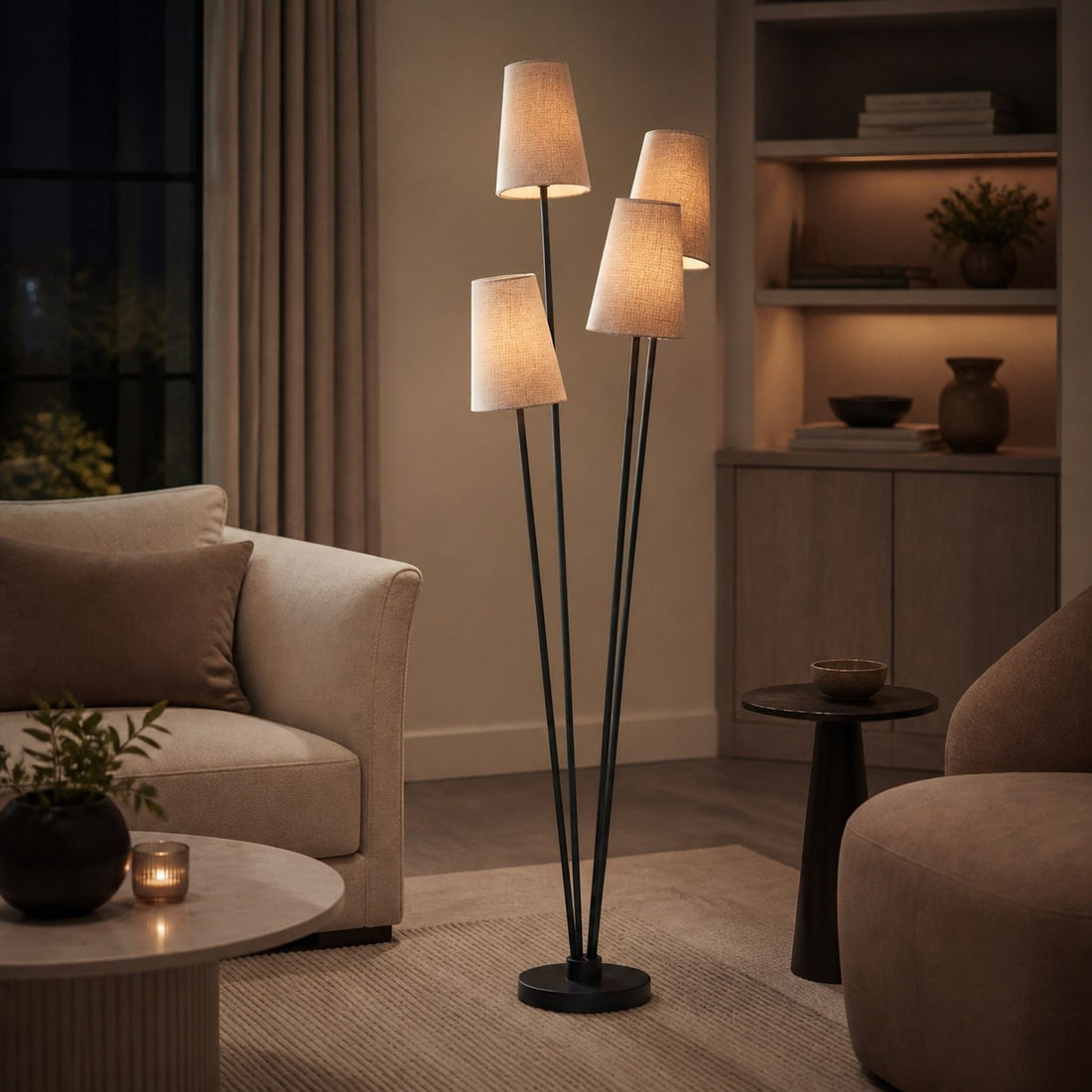 Duova 4 Light Floor Lamp – Fabric Shade Floor Lamp for Reading Corners or Living Spaces