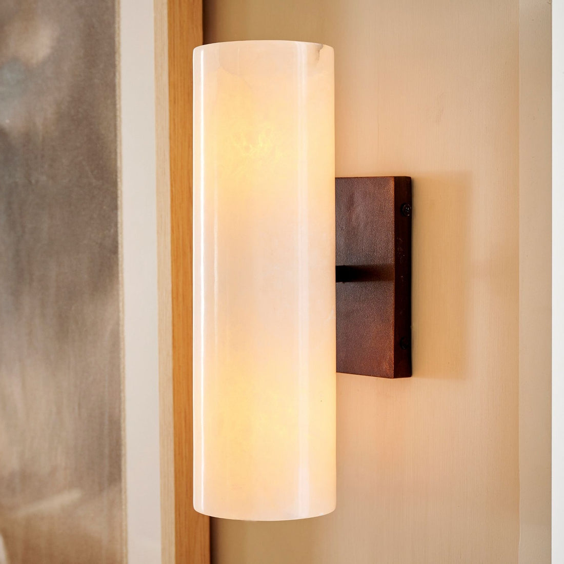 Wolvina Natural Marble Tube Sconce with Sleek Metal Details