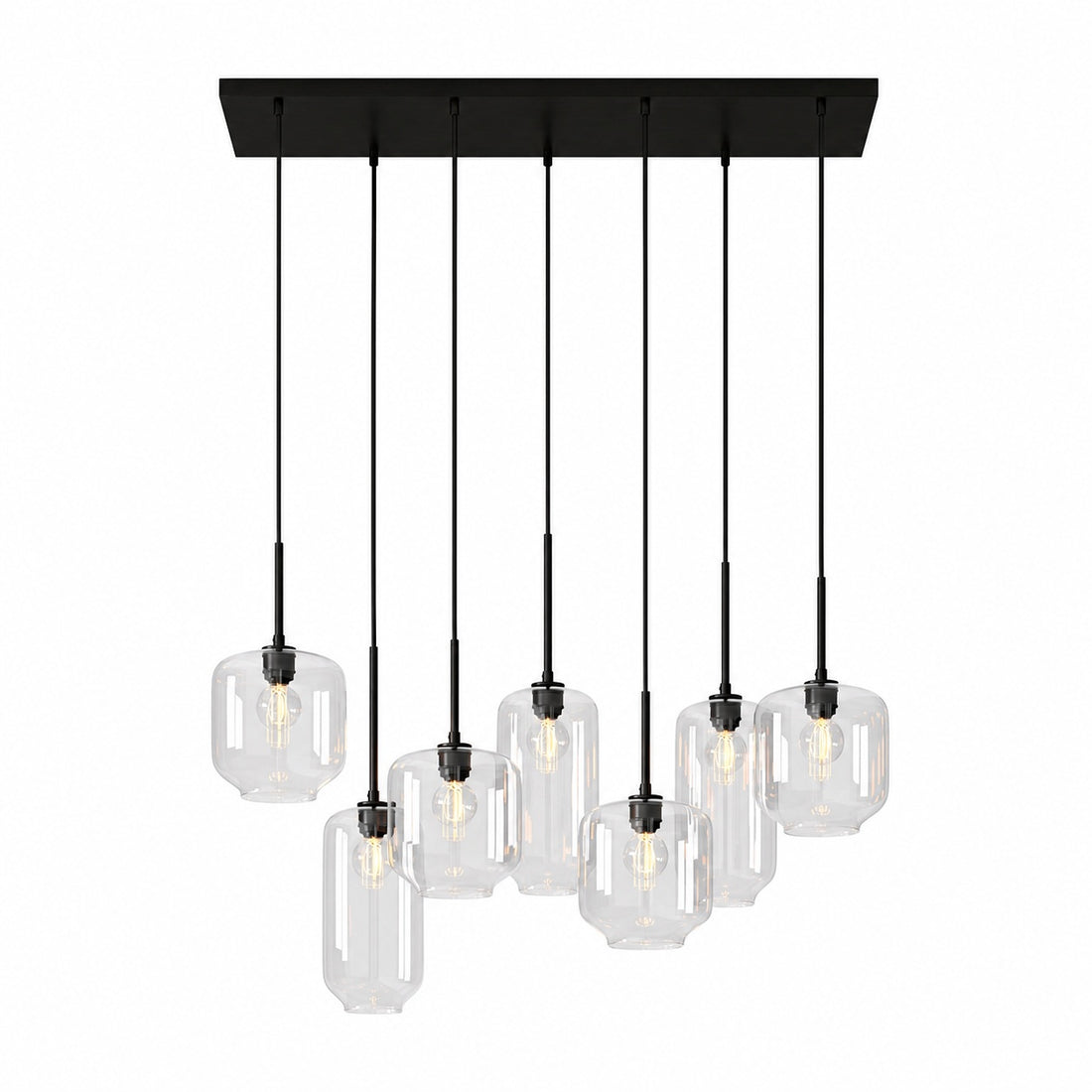 Lumivelle Sculptural 7-Light Chandelier – Adjustable Height Modern Glass Pendant