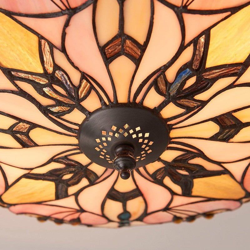 TF Ashton Tiffany Dragonfly Motif Tiffany Glass Flush Surface Mount - Transitional Style for Bedrooms and Lounge Spaces