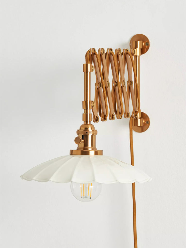 Furium Scalloped Accordian Plug-In Sconce - Brass Wall Light Elegance