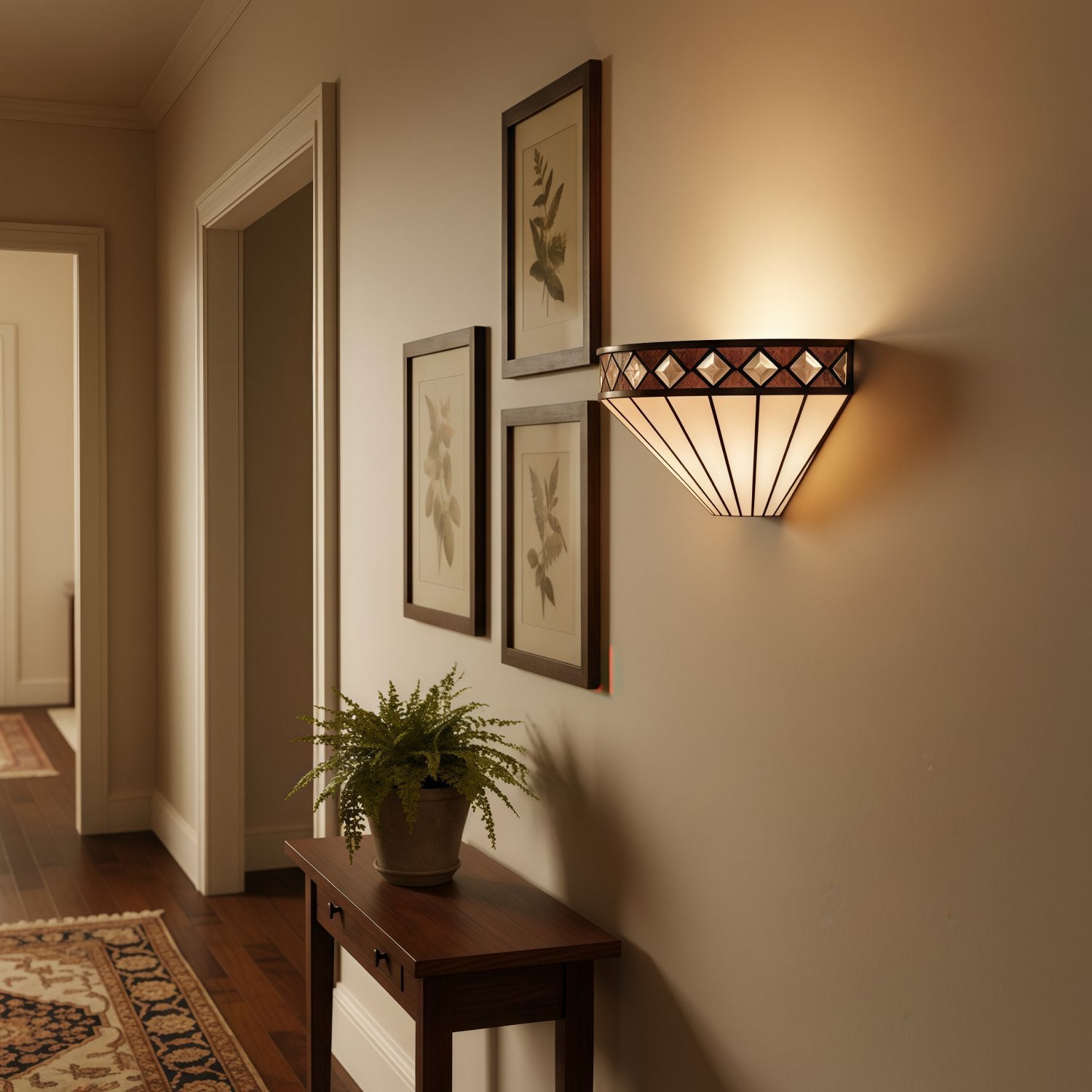 TF Fargo Art Deco Wall Light with Diamond Motif Design  – Glass Wall Sconce for Hallway & Bedroom