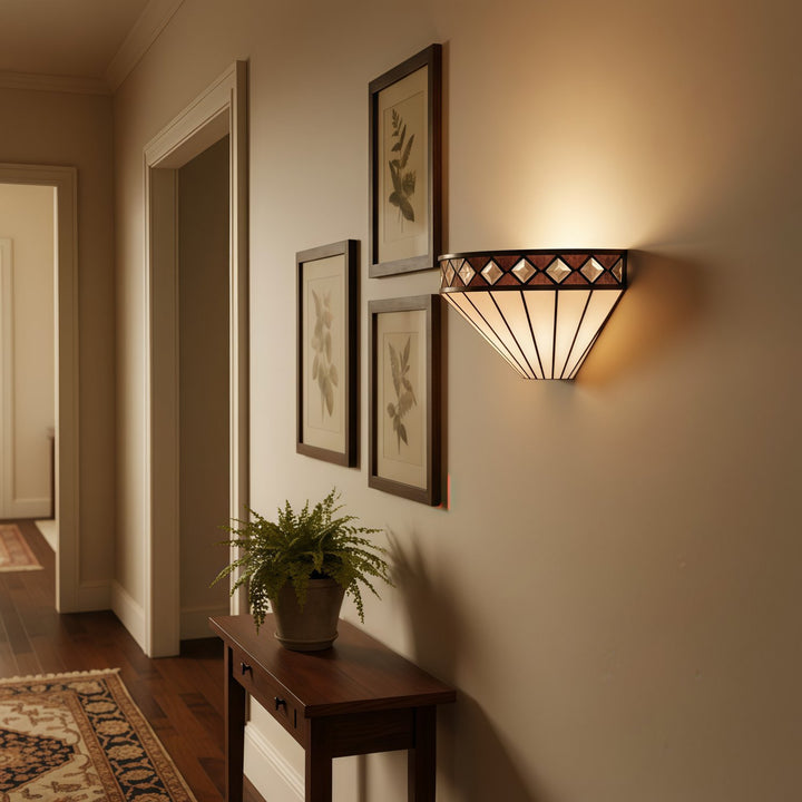 TF Fargo Art Deco Wall Light with Diamond Motif Design  – Glass Wall Sconce for Hallway & Bedroom