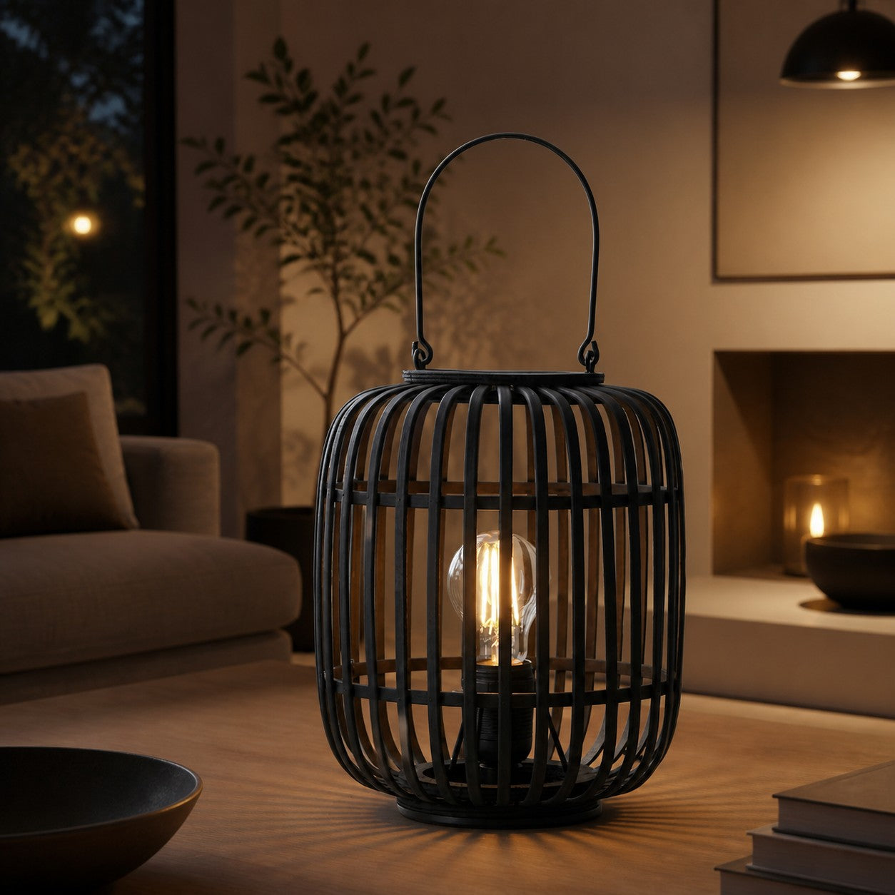 Yumeko Ambient Table Lamp - Open Bamboo Cage Design Stylish and Eco Friendly for Living & Bedroom