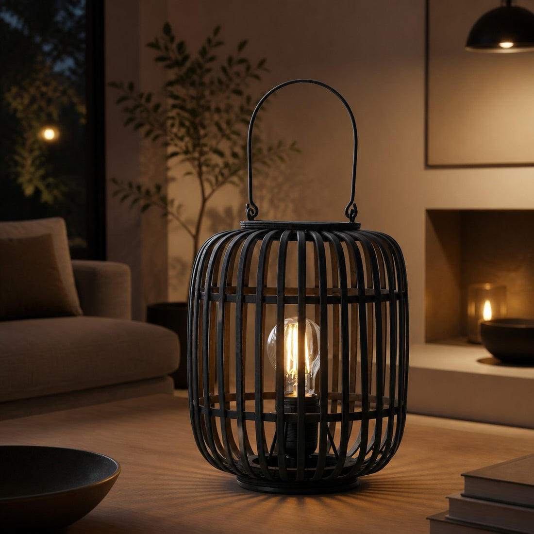 Yumeko Ambient Table Lamp - Open Bamboo Cage Design Stylish and Eco Friendly for Living & Bedroom