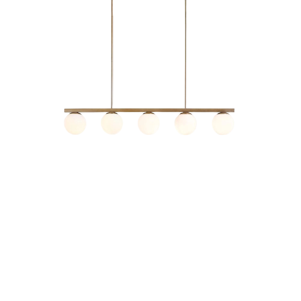 Brelia Elegant Modern Chandelier – Milk-Glass Globes with Metal Beam for Living Spaces