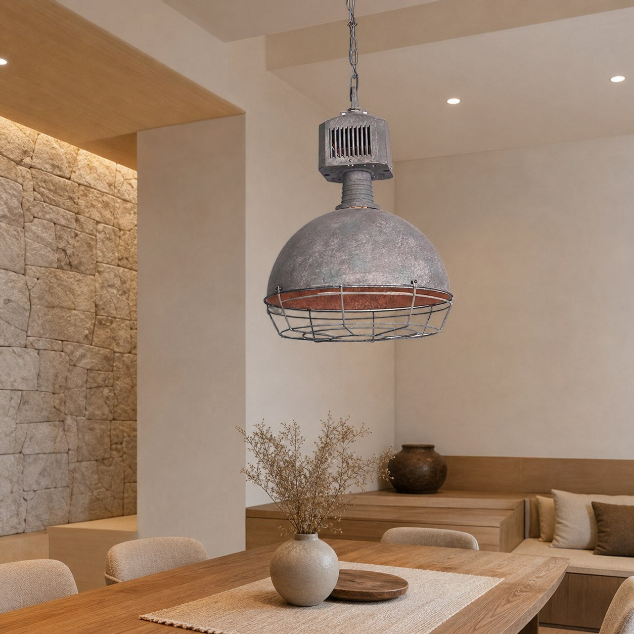 Caged Industrial Metal Pendant Light