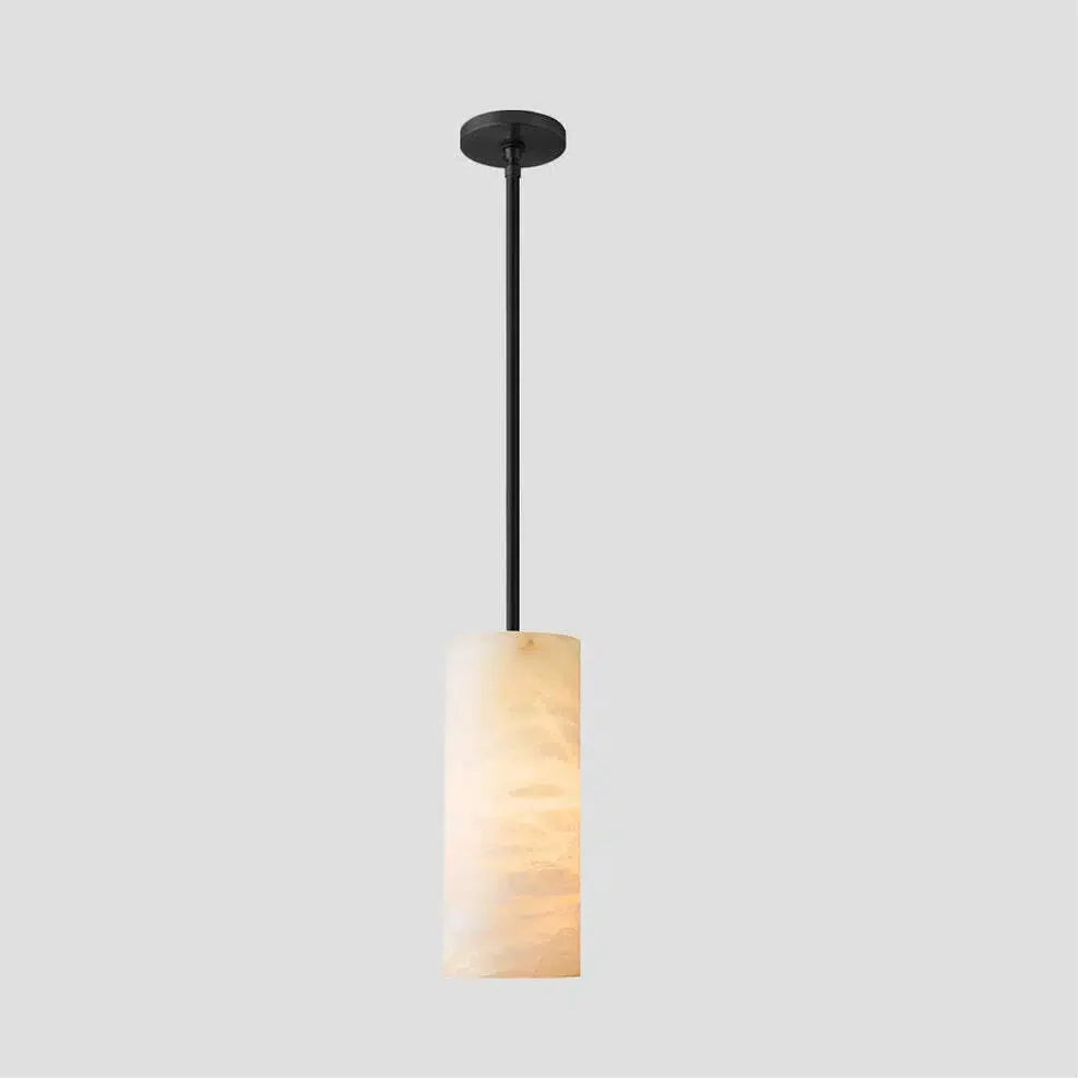 Hand Carved Alabaster Cylinder Pendant Light