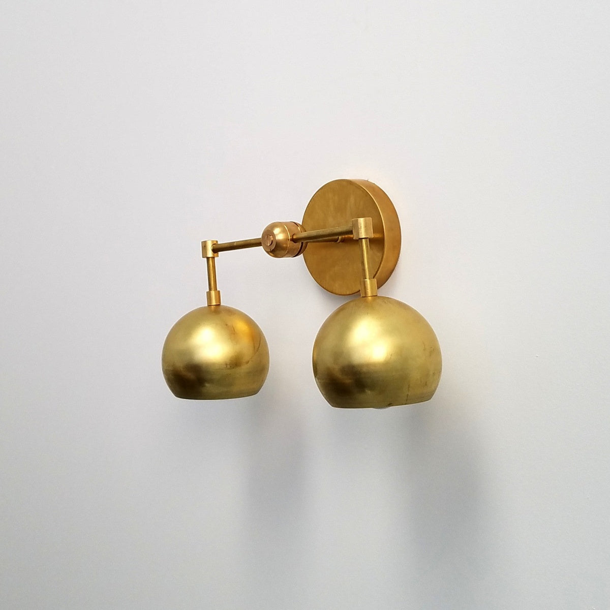 Raw Brass Wall Light - Double Ball Gold Metal Vanity Wall Sconce