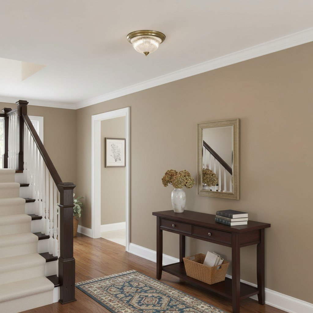 TF Vintora Modern Flush Ceiling Light – Ribbed Glass and Metal Trim for Kitchens or Hallways