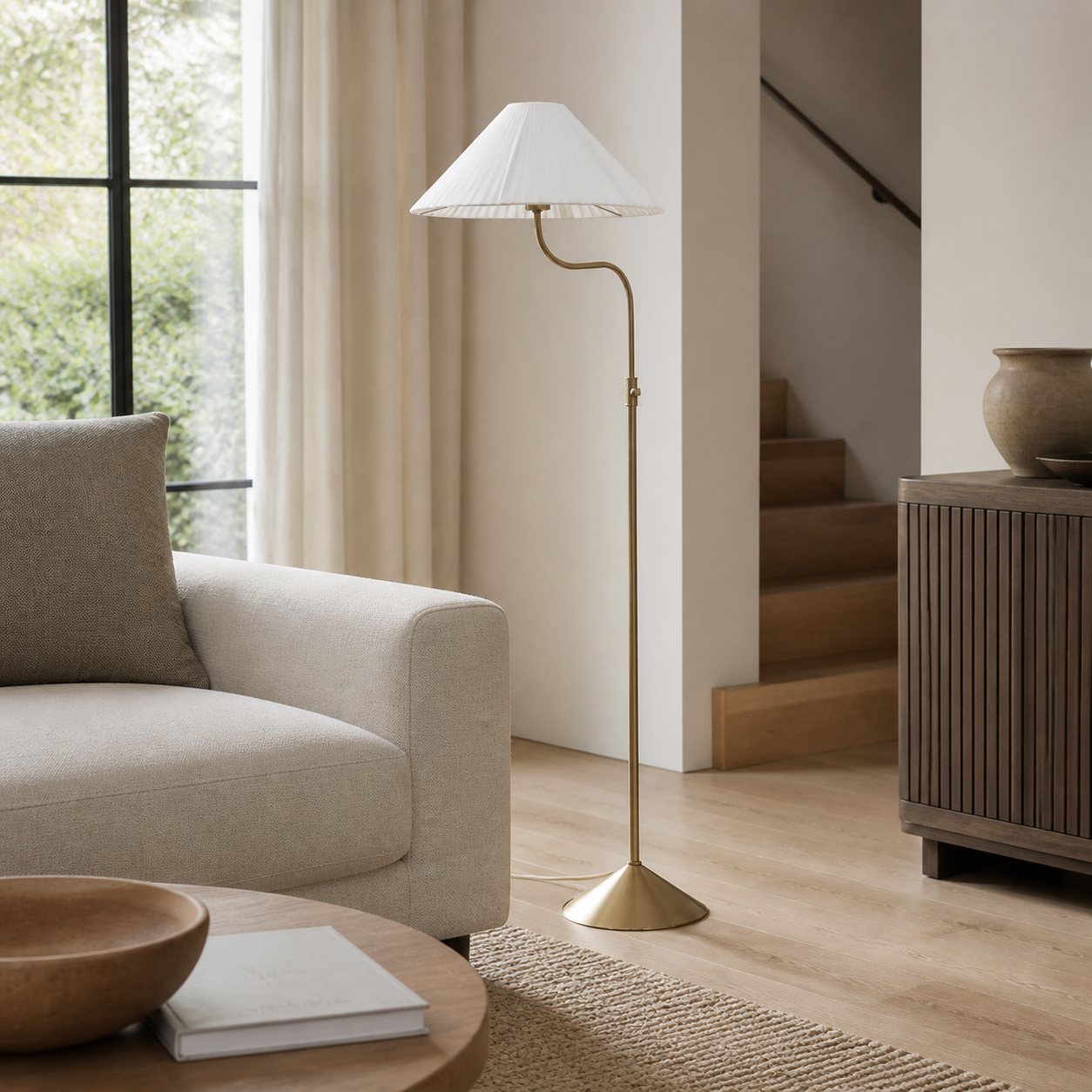 Fibura Elegant Floor Lamp Linen Shade Champagne Bronze – Add Warmth