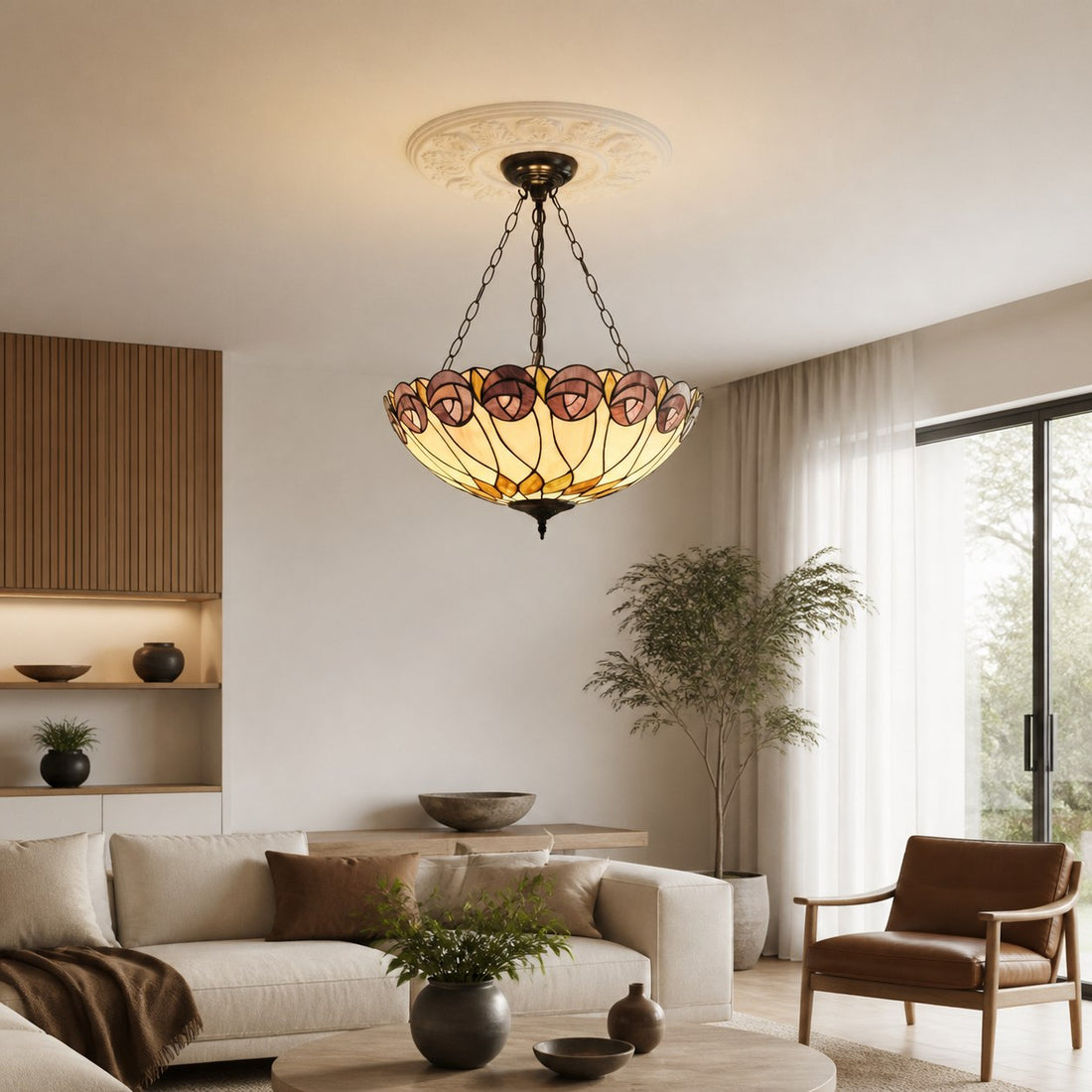 TF Hutchinson Tiffany Pendant Lamp - Inverted Art Glass Adjustable Pendant Light for Home