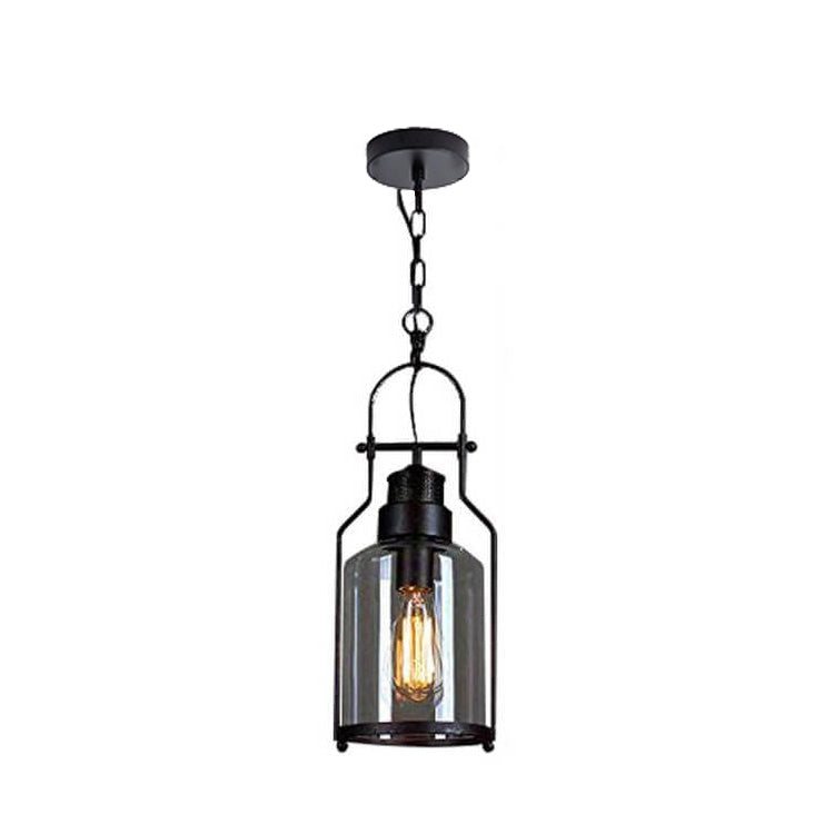 Black Bell Jar Cylinder Glass Pendant Light – Rustic Industrial Design