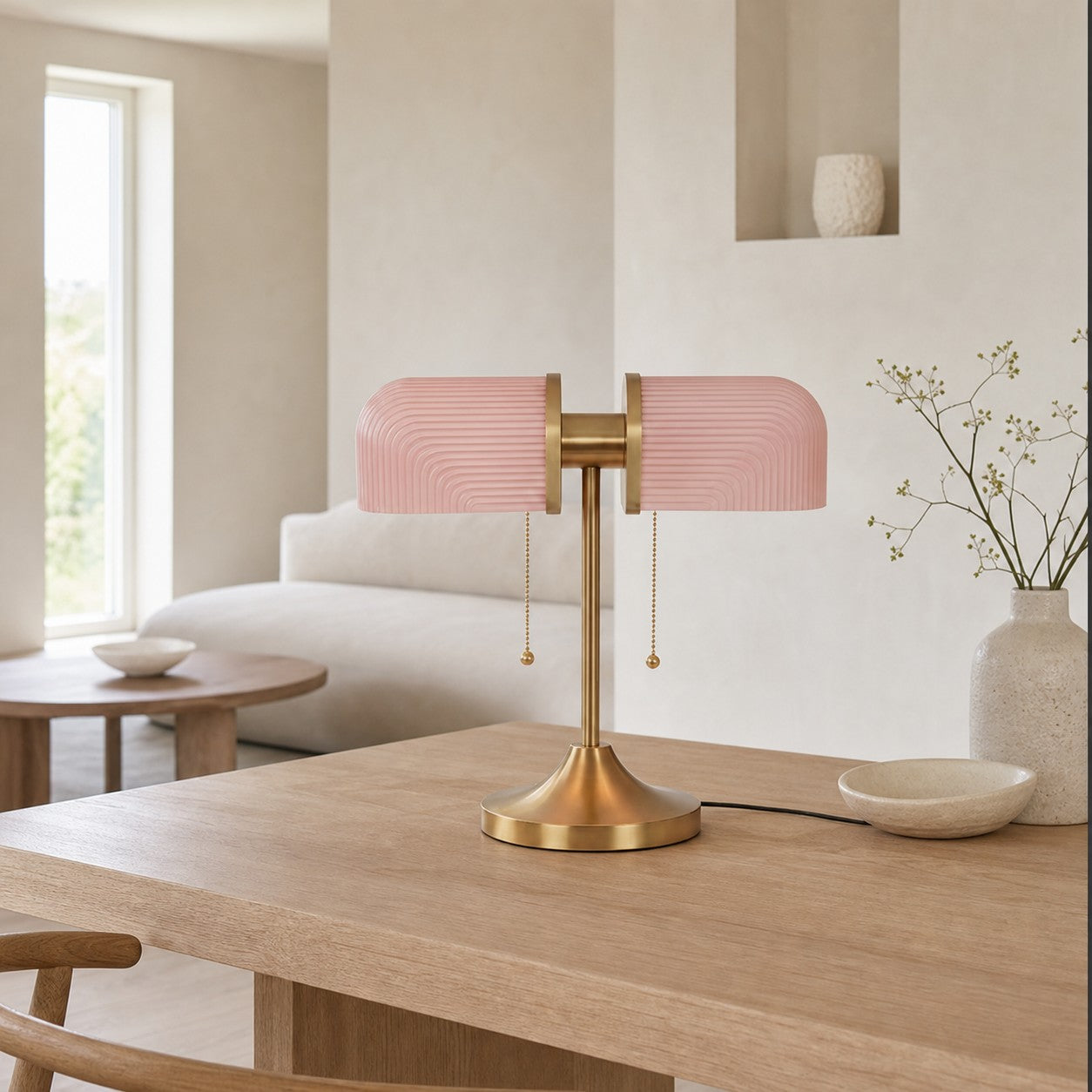 Aurebron Fluted Glass Table Lamp - Modern Decorative Metal Base Table Lamp for Living Room