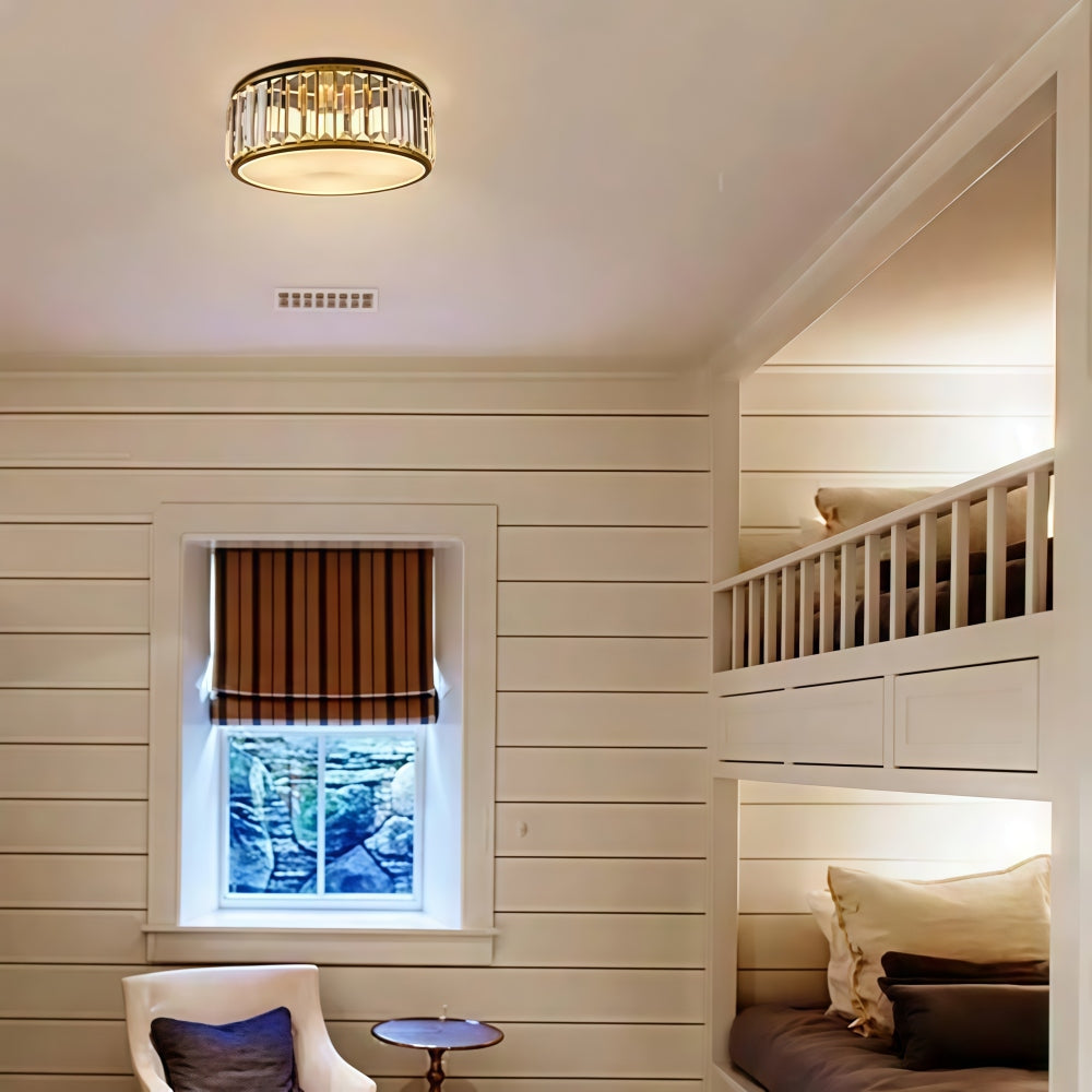 Crystal Glass Flush Mount Ceiling Light - Gold Drum Shade Ceiling Lamp