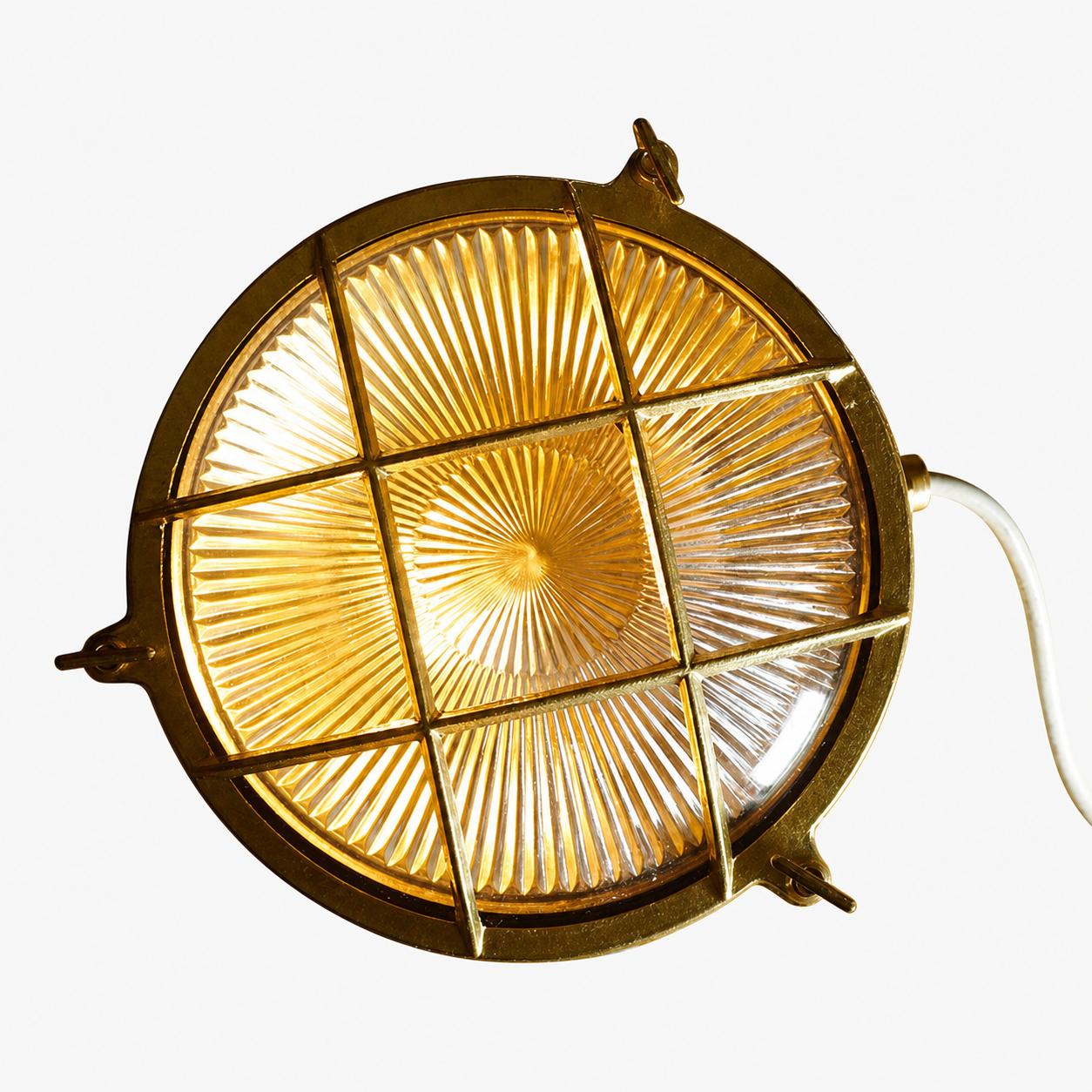 Ivoran Bulkhead Wall Sconce - Brass Caged Glass Vintage Industrial Light for Outdoor and Bathroom