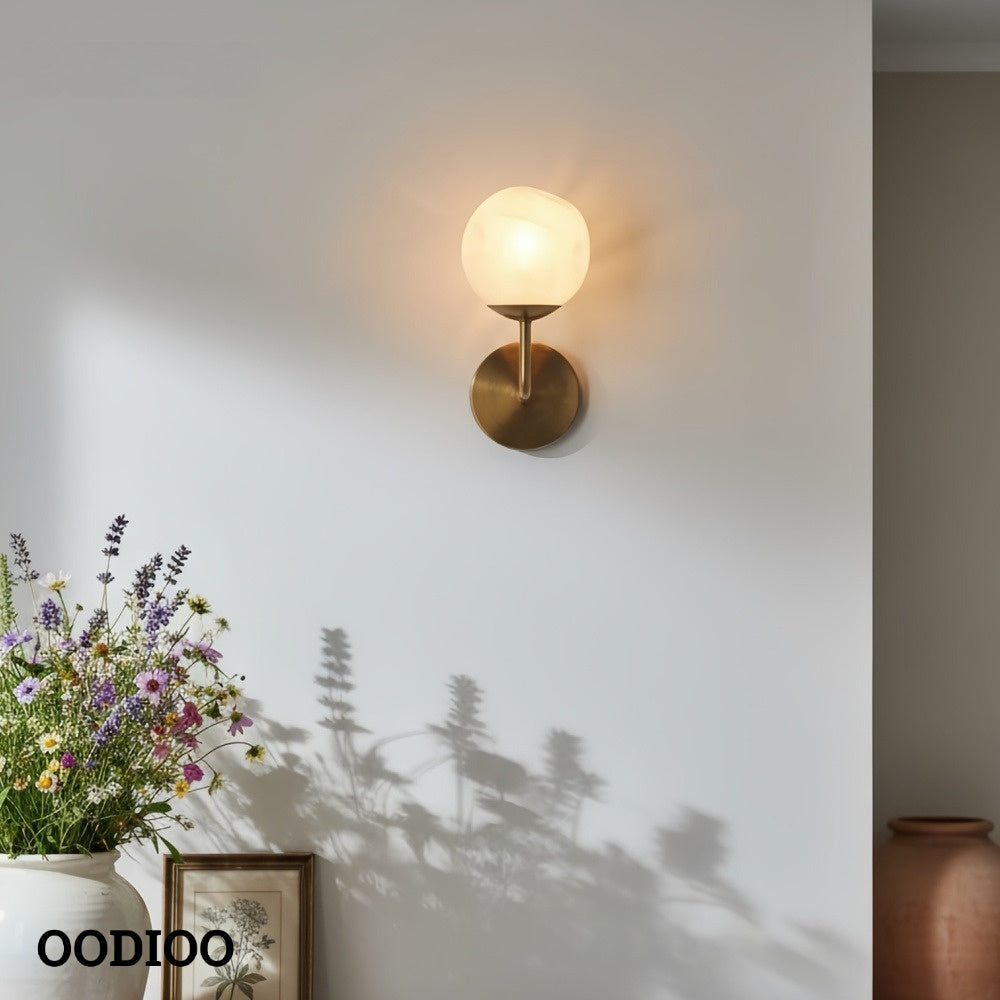 Pawrior Elegant Brass & Glass Wall Sconce – Soft Diffused Light for Residential