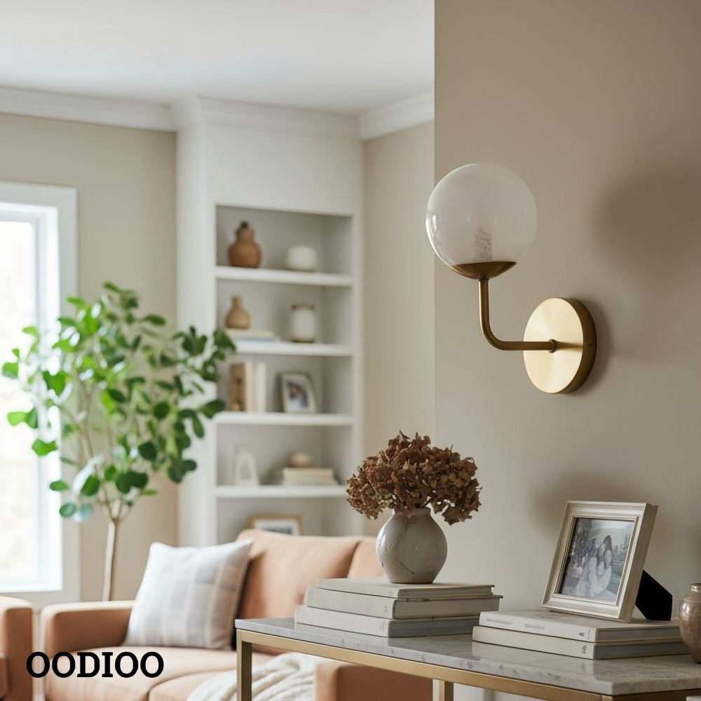 Pawrior Elegant Brass & Glass Wall Sconce – Soft Diffused Light for Residential