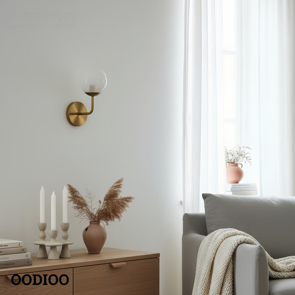 Pawrior Elegant Brass & Glass Wall Sconce – Soft Diffused Light for Residential