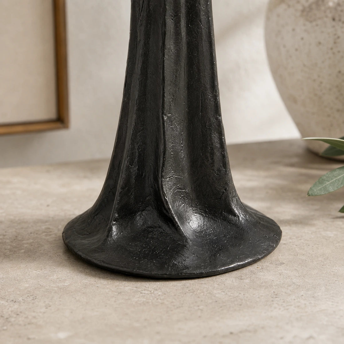 Aura candlestick flared base resin texture detail