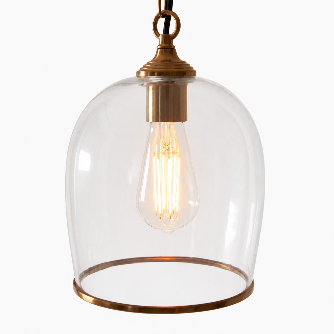 Brazara Glass Dome Pendant Light – Classic Metal Trim Design for Kitchen and Dining