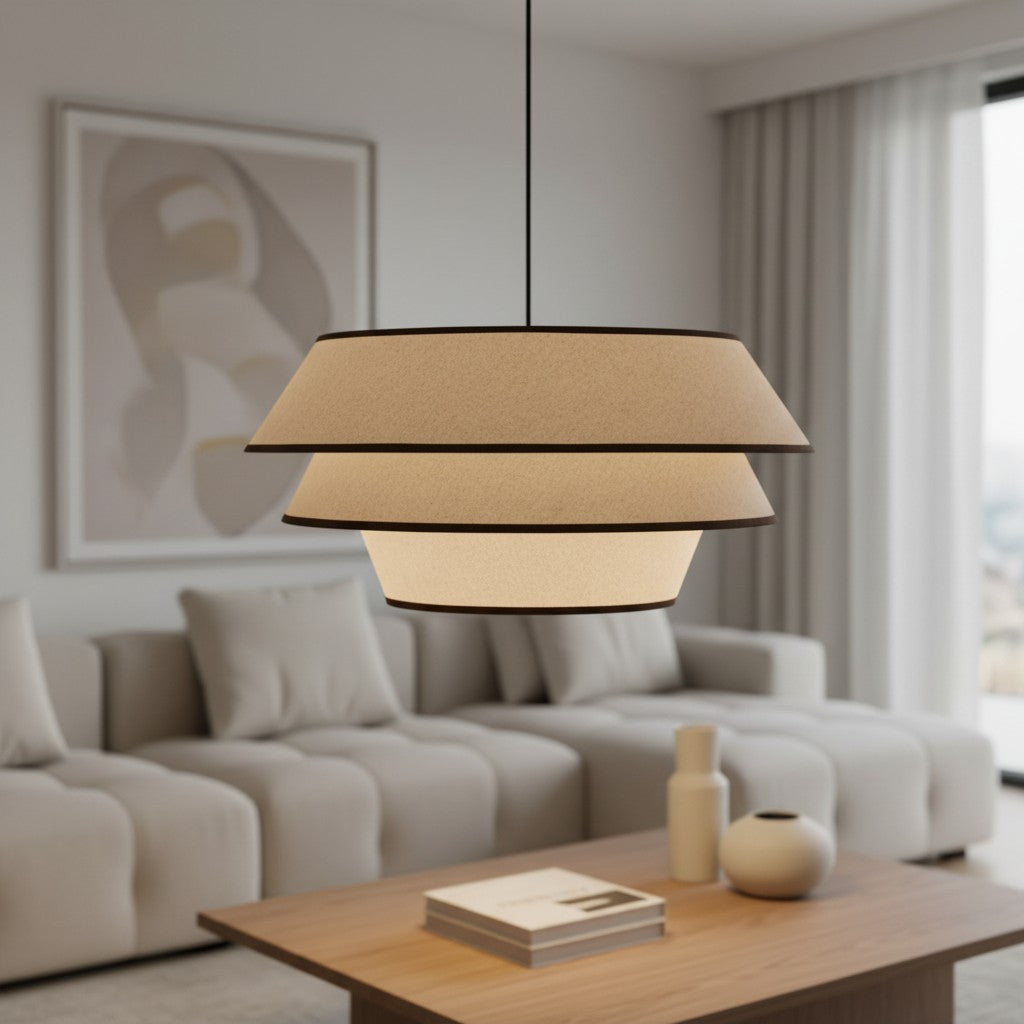 Tarivon Steel Frame Pendant with Fabric Shade – Modern Hanging Lamp for Dining Rooms