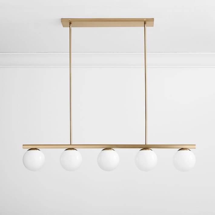 Brelia Elegant Modern Chandelier – Milk-Glass Globes with Metal Beam for Living Spaces