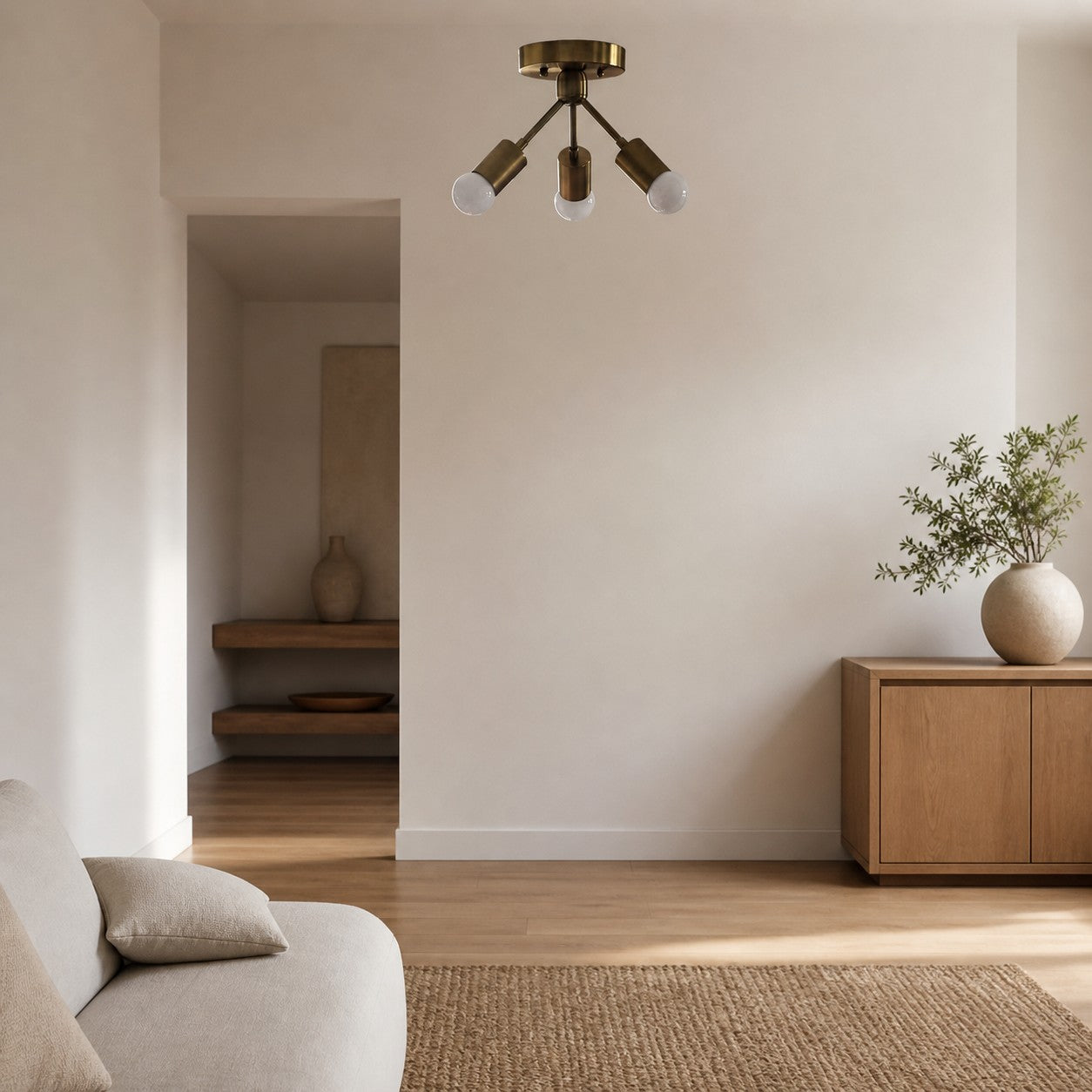 Mobilux Line Modern Brass Flush Mount - Minimalist Gold Ceiling Light for Bedroom