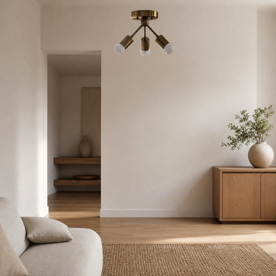 Mobilux Line Modern Brass Flush Mount - Minimalist Gold Ceiling Light for Bedroom