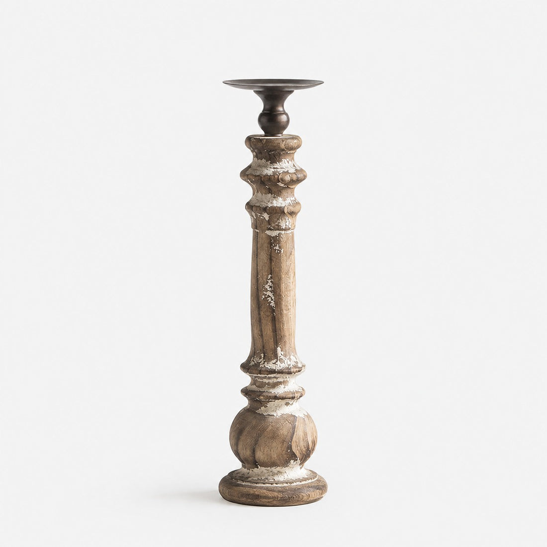 Tall turned wood candlestick