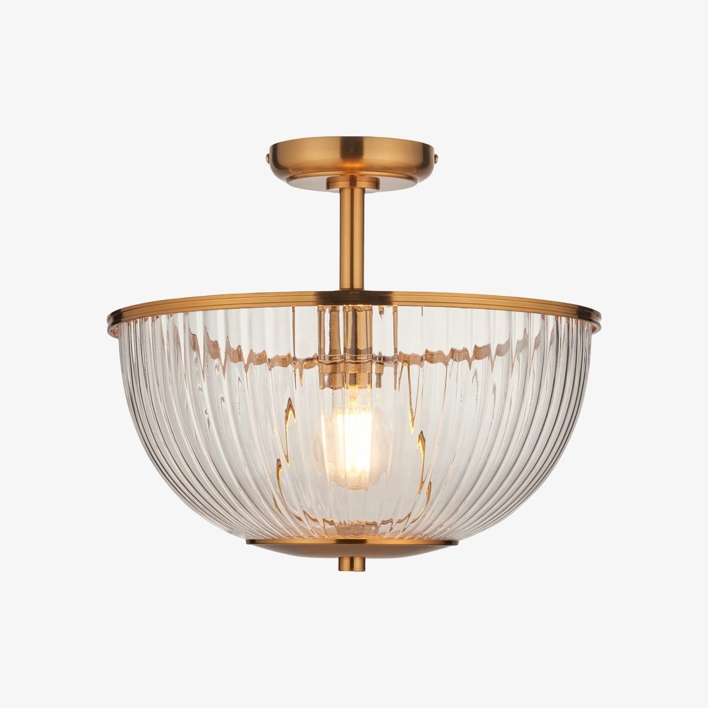Luntra Ribbed Glass Uplighter Flush – Elegant Ceiling Light for Hallways and Bedrooms