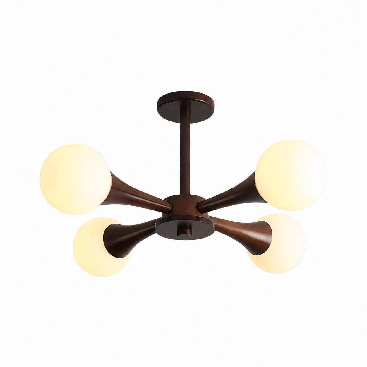 Novalune Multi-Light Glass Globe Chandelier with Wood Frame - Japanese Zen Style for Living Room