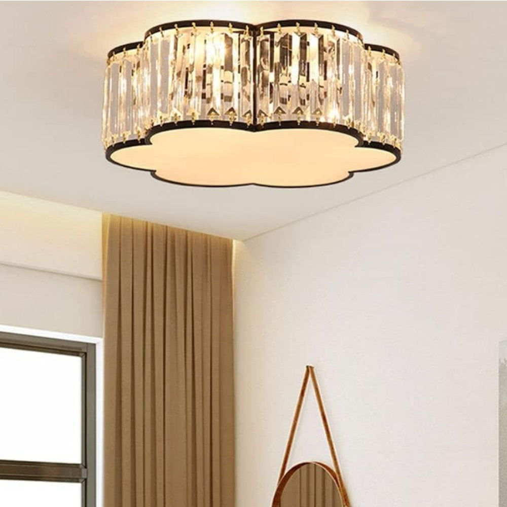 Crystal Glass Flush Mount Ceiling Light - Black Drum Shade Ceiling Light