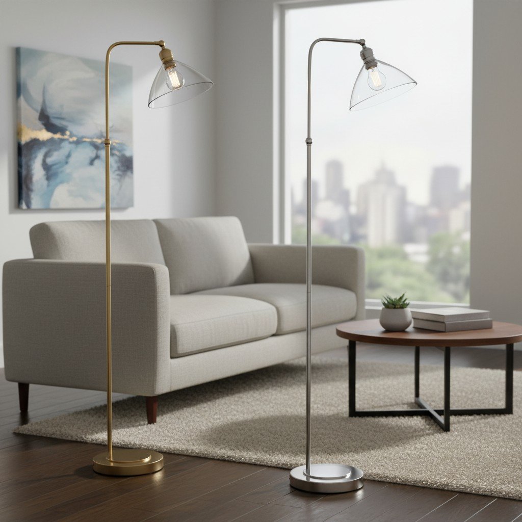 Clarione Art Deco Floor Lamp with Clear Glass Shade and Metal Base