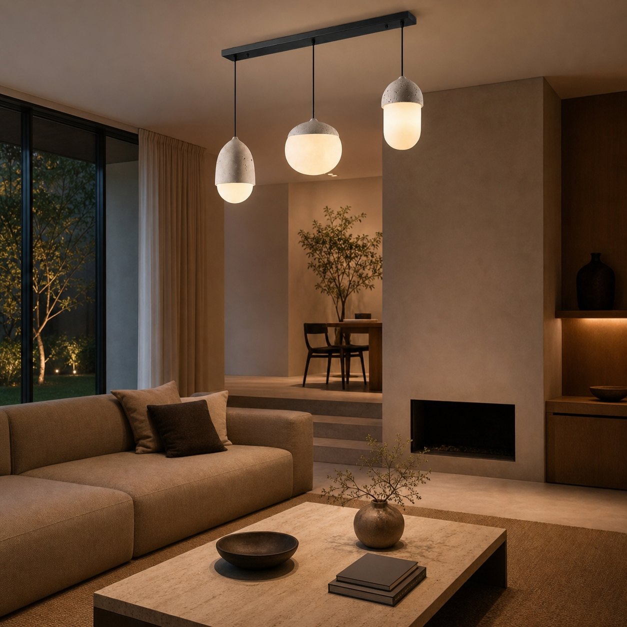 Orbaltis Modern Orb Cluster Pendant - Natural Stone and Glass Hanging Lamp for Living or Kitchen