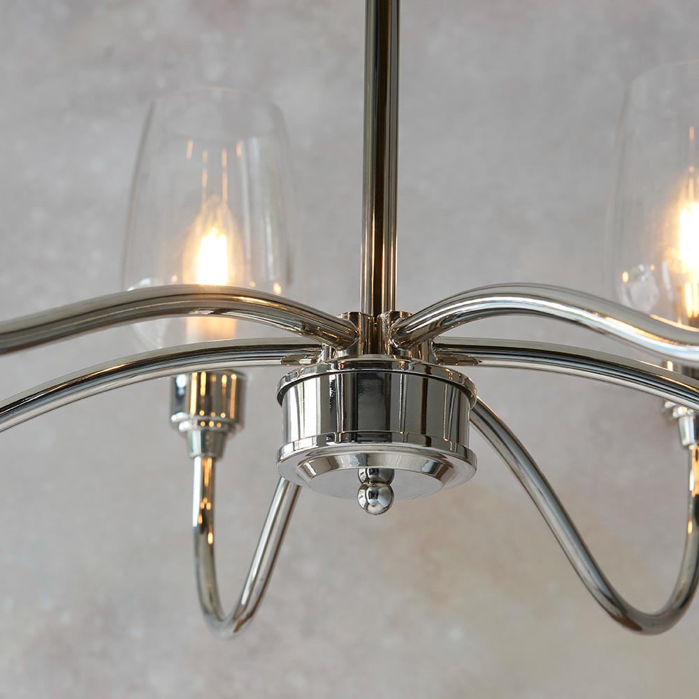 Clarione Art Deco 6-Light Linear Chandelier with Blown Glass Shades for Kitchen