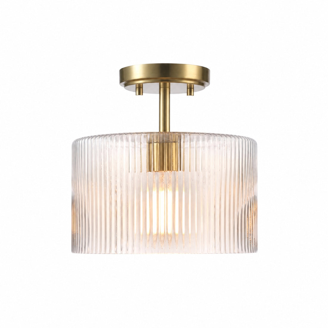 Rivora Ribbed Glass Semi Flush Ceiling - Modern Farmhouse Ceiling Light for Bedroom and Hallway U09