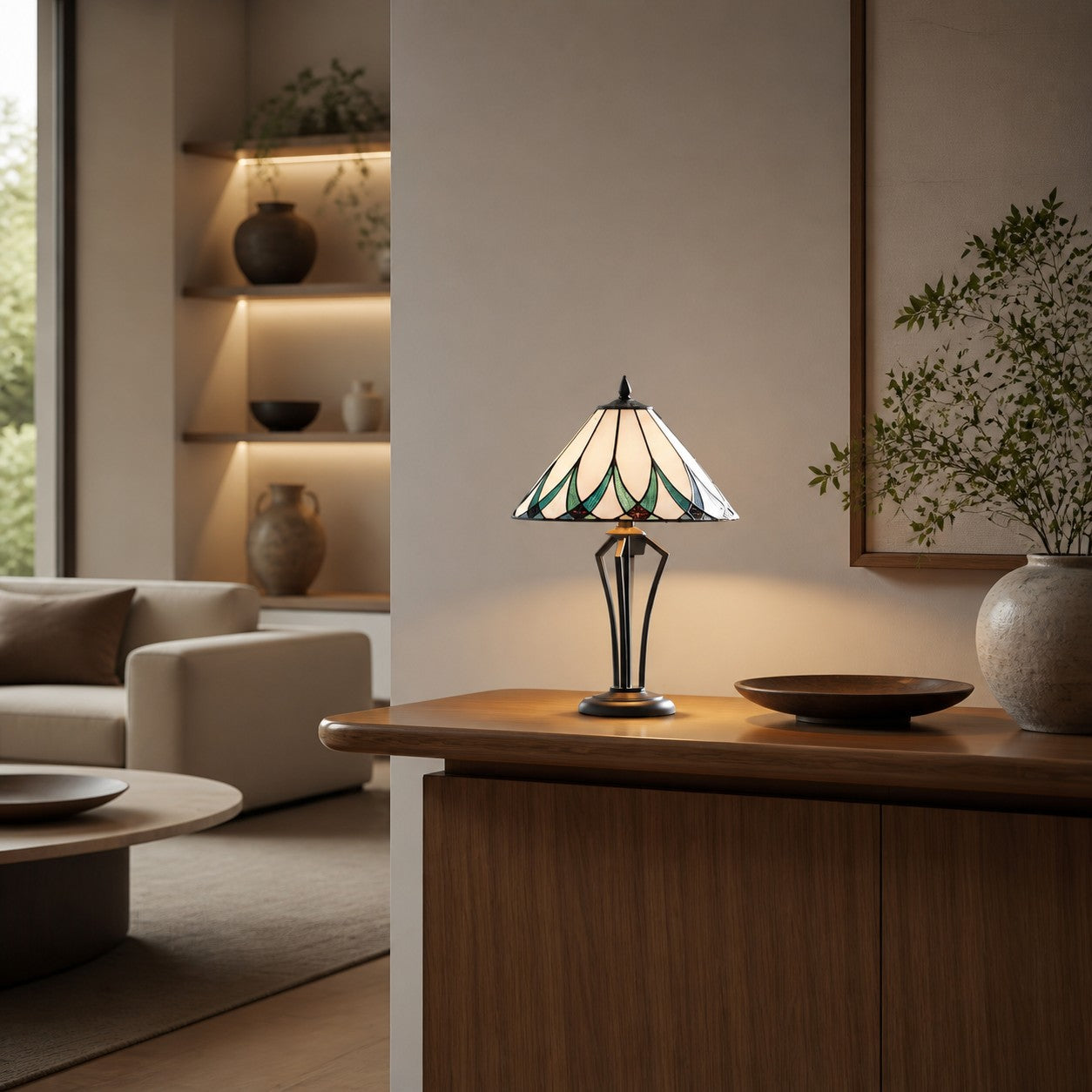 TF Allanton Water Ripple Glass Table Lamp - Classic Style for Living Room, Bedroom or Study